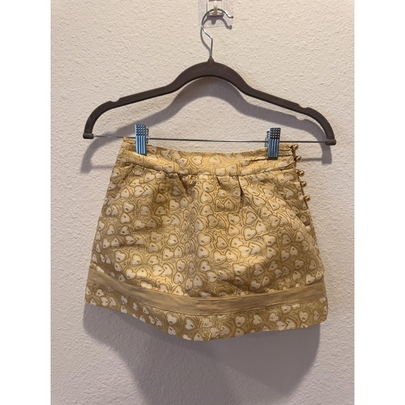 Juicy Couture Skirt Girls 7 Gold Metallic Heart Jacquard A-Line Side Buttons - Picture 10 of 11